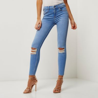 Bright blue ripped Amelie super skinny jeans
